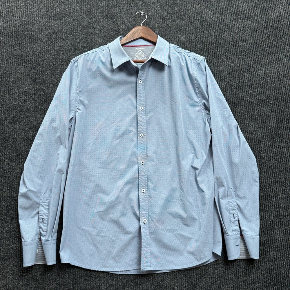Flag & Anthem MadeFlex Button Up Shirt Mens L Large Blue Stretch Long Sleeve
